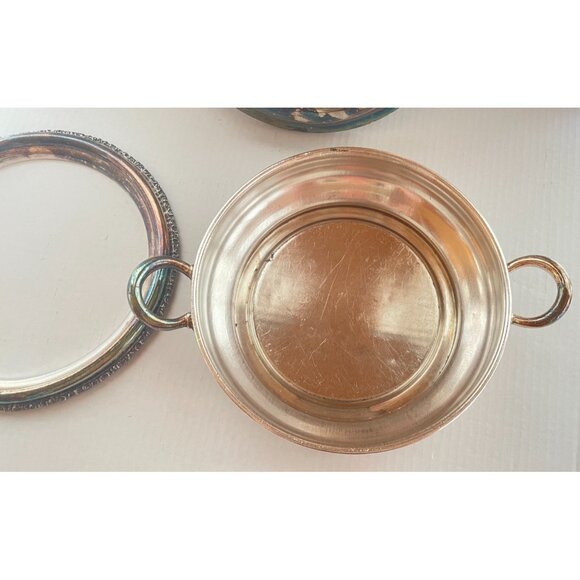 Antique Simpson Hall Miller 3pc Silverplate Dish w/ Lid & Base, Patina - Picture 6 of 8